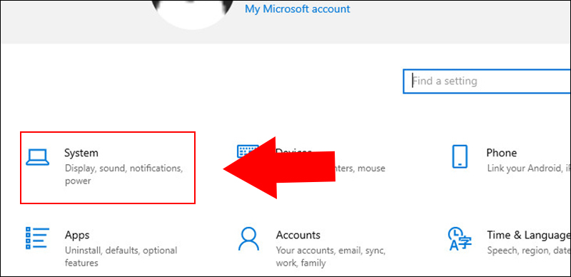 Chọn System trong C&agrave;i đặt